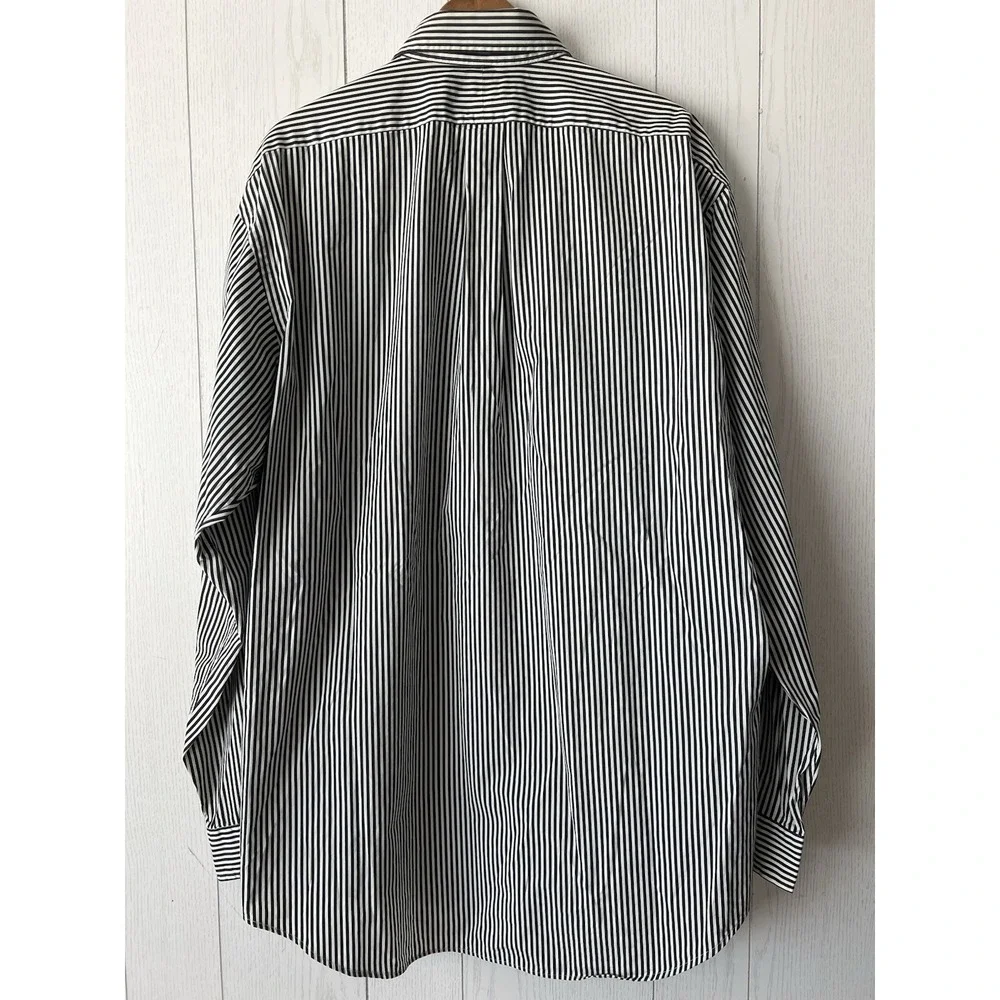 Vintage Ralph Lauren Classic Fit Shirt Mens 16.5 L Black White Stripe Red Pony